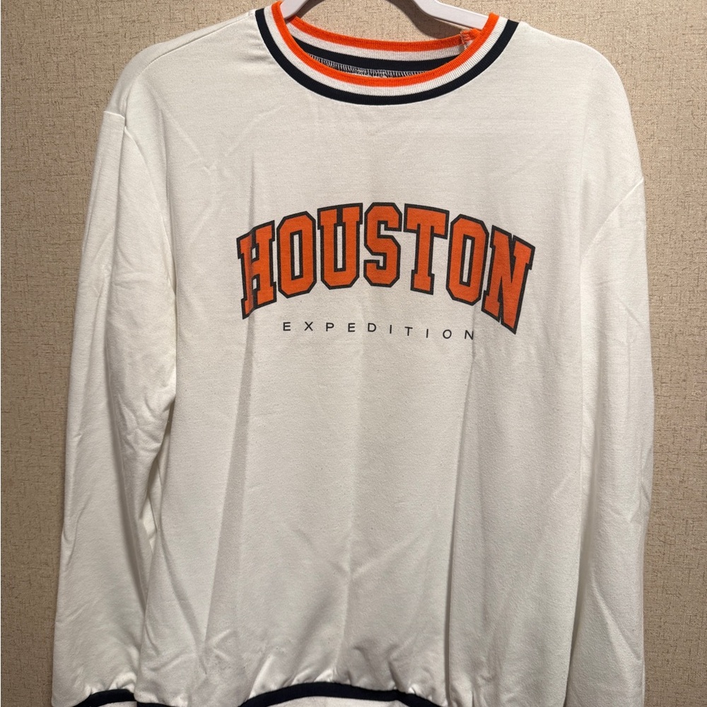 SHEIN White Sweatshirt with Orange and Black Stripes